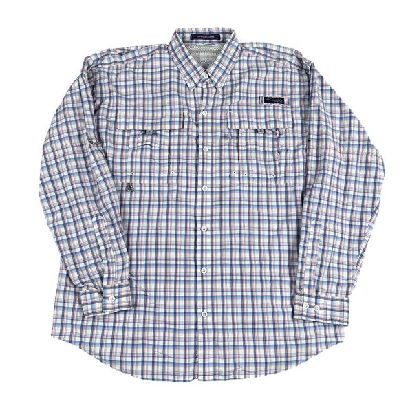 Columbia Sportswear Mens Super Bahama Omni-SHade PFG Pink & Blue Shirt Large - Picture 1 of 8